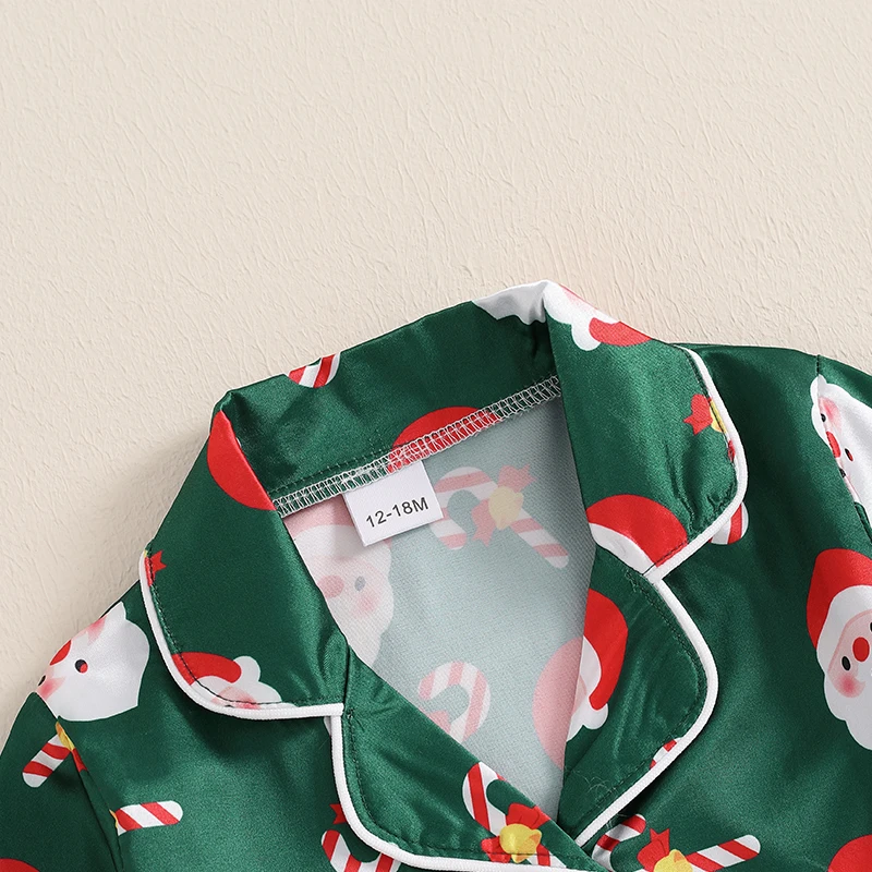 2024-06-21 Lioraitiin Kids Girls Christmas Pajamas Set Santa Claus Print Button up Long Sleeve Shirt and Elastic Pants Sleepwear