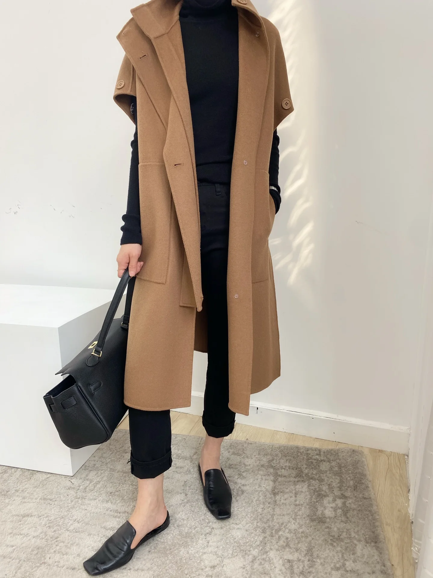 2023 Max cashmere coat for women in the autumn and winter of medium length double-sided wool coat handmade high-end nightgown