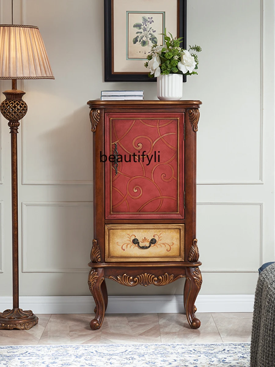 

American Country Solid Wood Corner Cabinet Side Cabinet Wine Cabinet Vintage Chest of Drawers Decorative Cabinet Locker