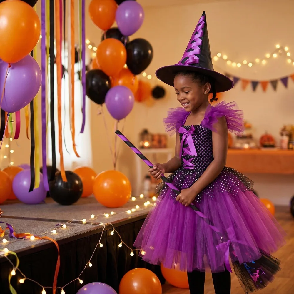 Halloween Witch Mesh Princess Dress Children's Purple Witch Dress Carnival Party Cosplay Dresses