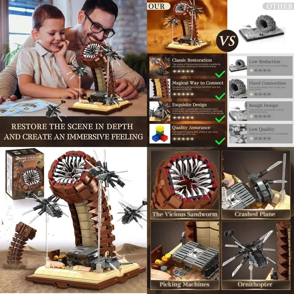 

Adult Sandworm Construction Kit with Ornithopter, Movie-Inspired 1688-Piece Building Blocks for Ages 8-12