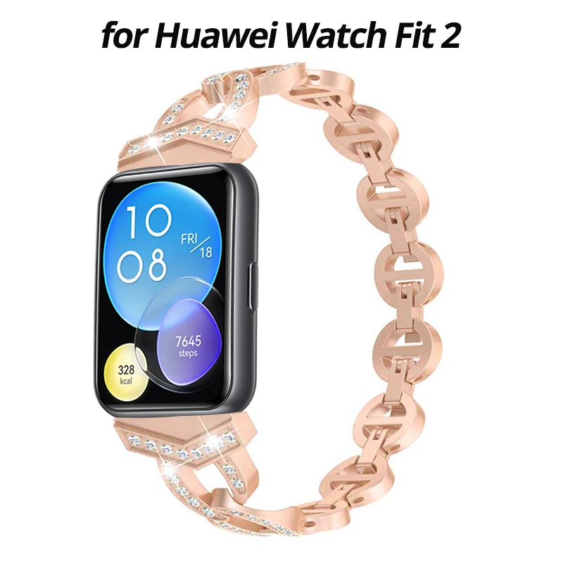 حزام (Band) ساعة لهواوي صالح حزام الماس معدن الفولاذ المقاوم للصدأ الفرقة سوار هواوي ساعة تناسب 2 الأشرطة Correa الملحقات