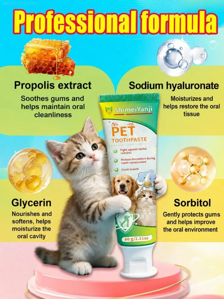Cat Dog Universal Pet Cleansing Toothpaste Cream, Gentle Dental Care Paste, Loosen Surface Food Debris on Teeth, Freshen Mouth Smell, Practical Pet Grooming Supply