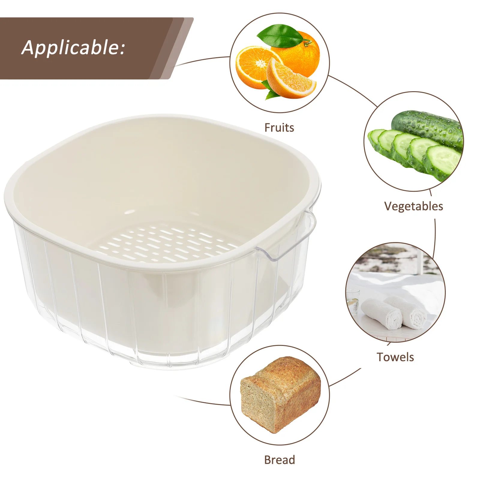 

Double Layer Draining Basket PP Pet Material Fruit Vegetable Wash Storage Multifunctional Kitchen Strainer