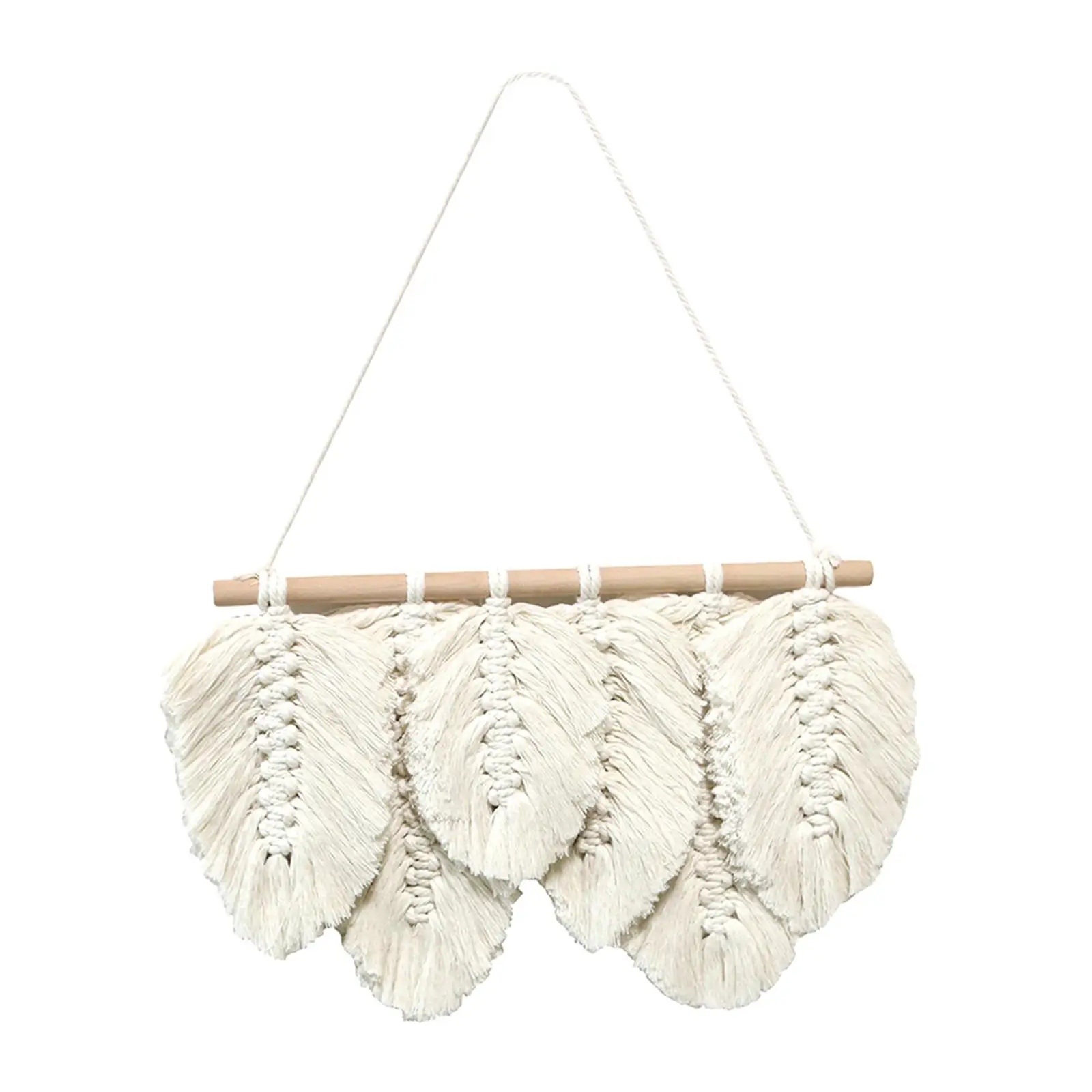 Handwoven Cotton Wall Tapestry Feather Art Ornament Macrame Boho Decor for Bedroom Aesthetic Room Accent