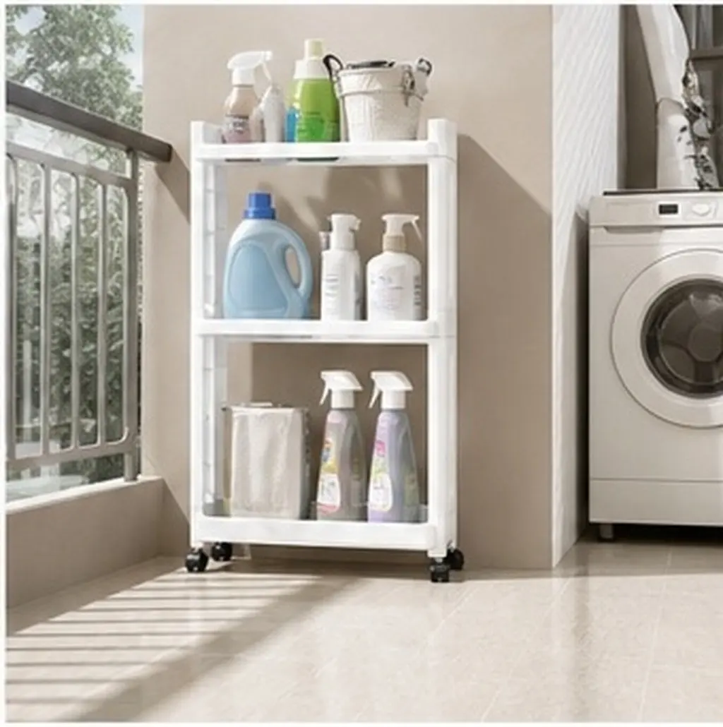 3-Tier Slim Slide-Out Storage Tower Rack for Kitchen, Laundry & Home – White Movable Gap Shelf