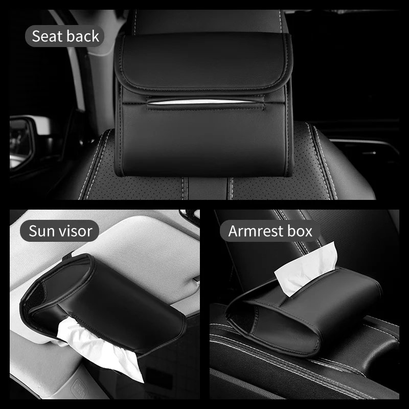 Leather Car Seat Back Tissue Box Metal logo For Rolls-Royce Auto Sun Visor Armrest Box Napkin Paper Box Car Interior Accessories