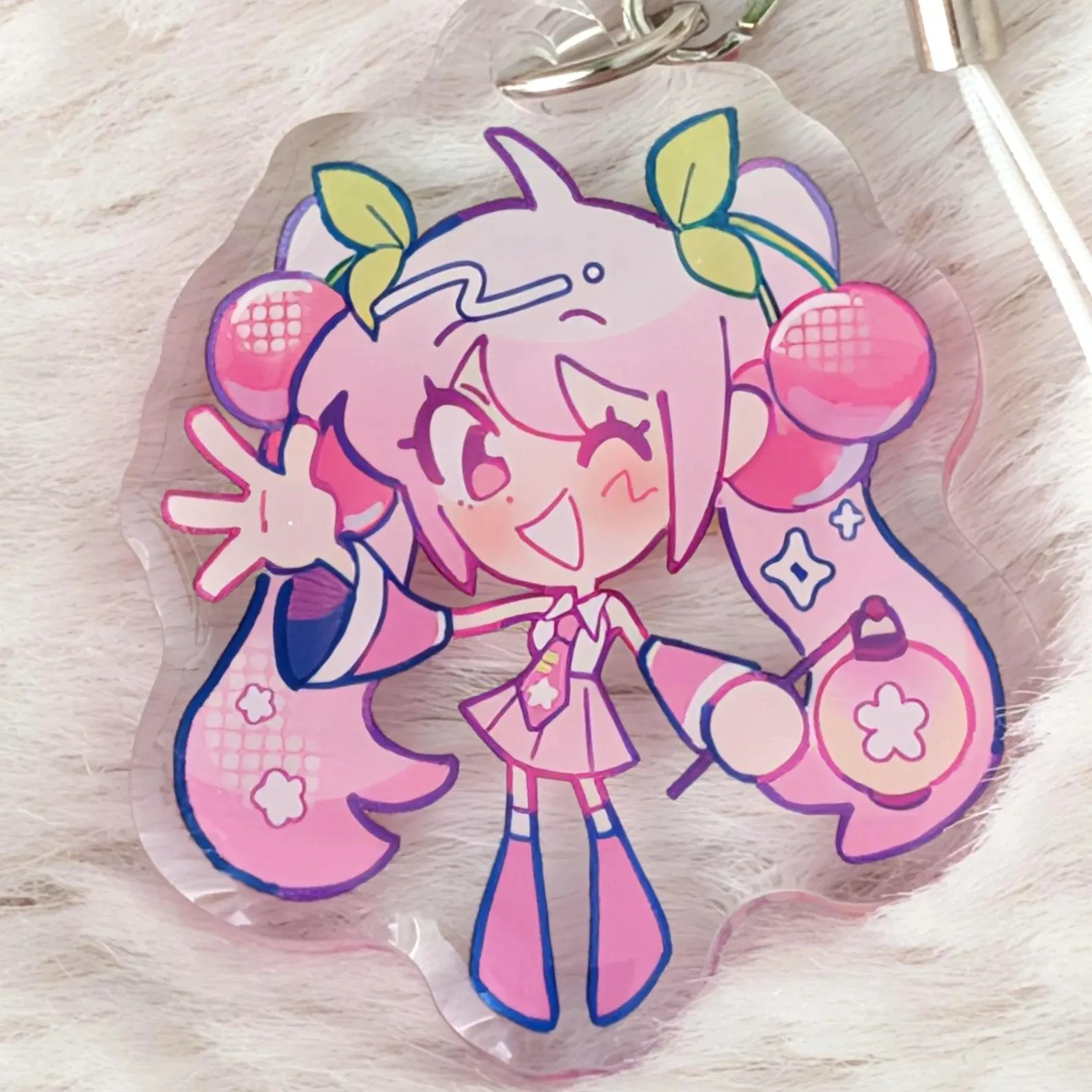 Vocaloid Chibi Keychains Acrylic Phone Charm Sakura Monitoring Shrimpku Ribbon Girl Loungewear Collectible Pendants