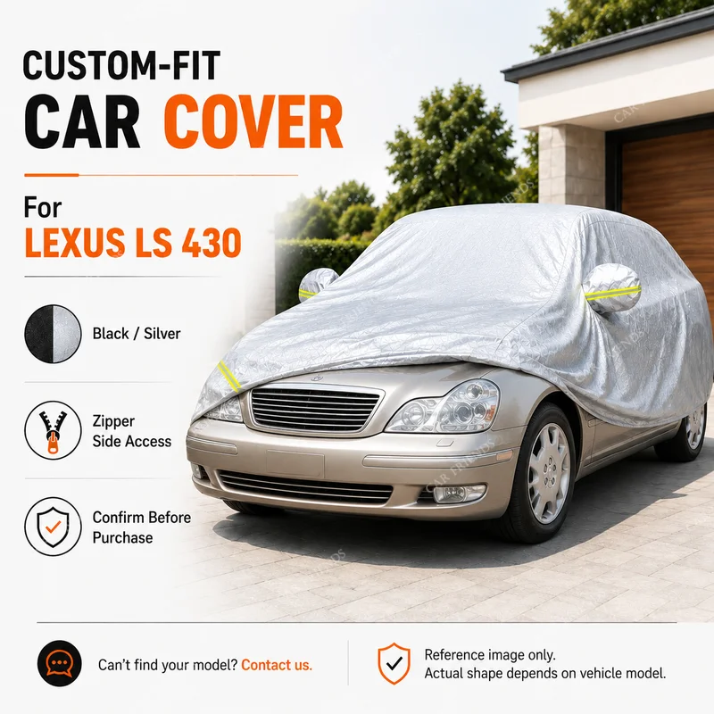 For Lexus LS 430 Custom Fit Full Car Cover Silver-Coated Oxford Fabric Side Zipper Access UV Protection