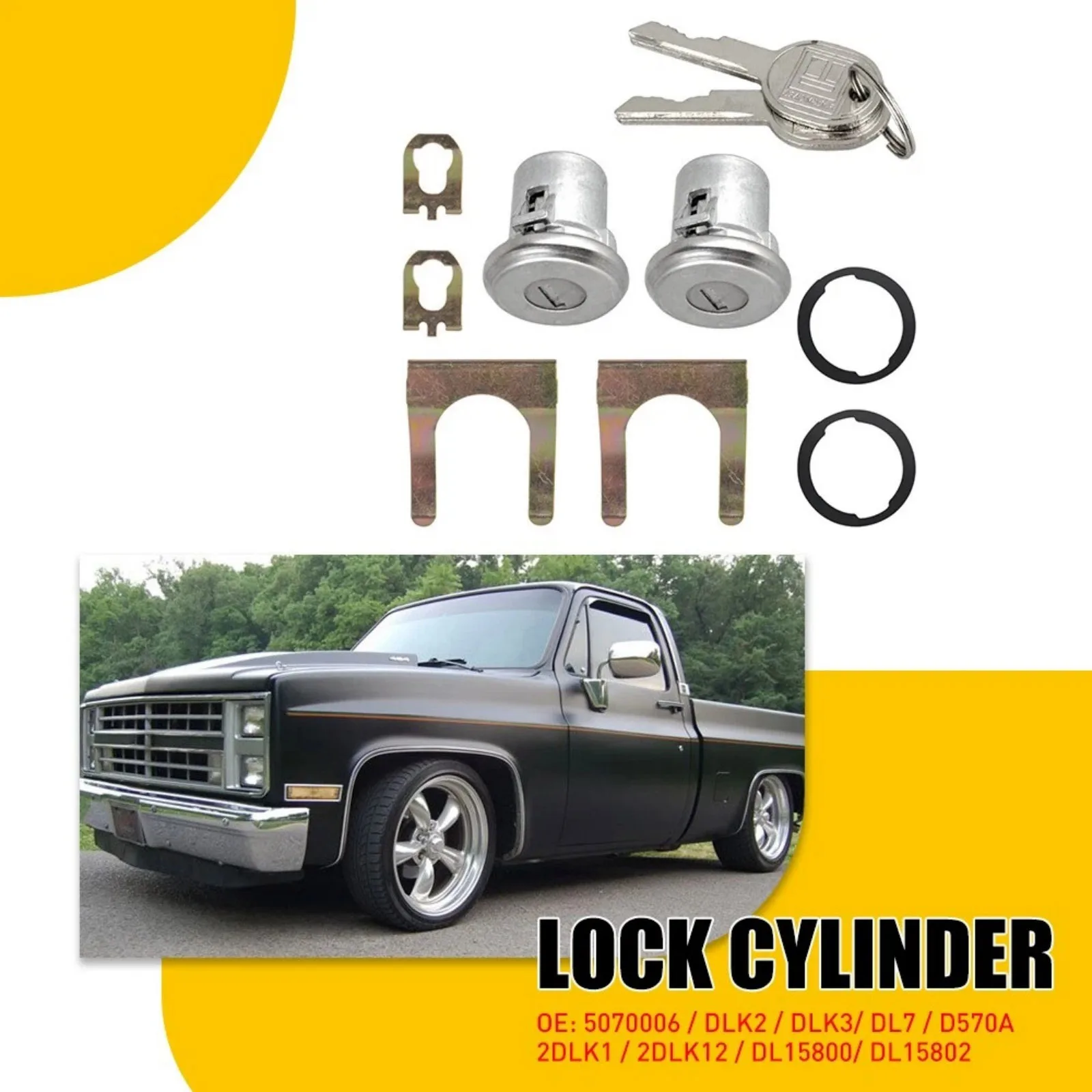 

2 Set 5070006 Car Door Lock Cylinder with Keys Direct Replacement for Chevy GMC Truck C10 C20 C1500 C2500 Suburban 1965-1991