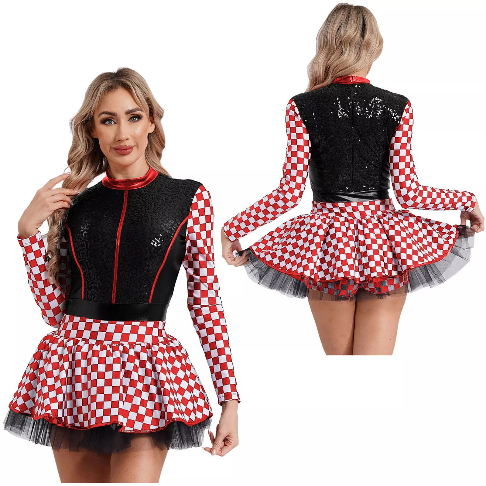 여자 여자 레이싱 드라이버 의상 어린이 코스프레 레이싱 카 드라이버 복장 반짝 이는 스팽글 점프 슈트 할로윈 멋진 드레스