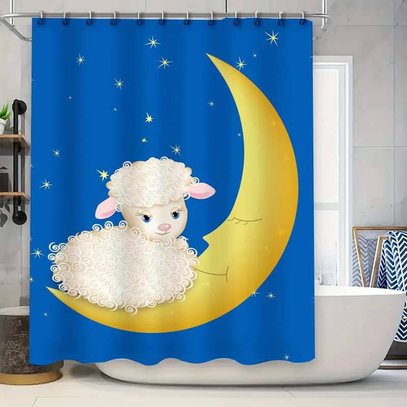 

Причудливая занавеска для душа Moonlit Sheep с синими звездами и блестками идеально подходит для детских ванных комнат