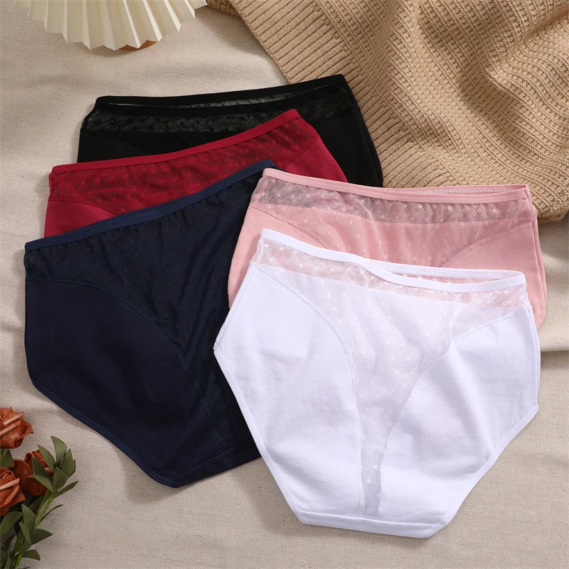 Cotton Transparent Lace Women Seamless Panties Low Waist Women Panties Breathable Underwear Soft Hollow Out Briefs Girls S-XXXL