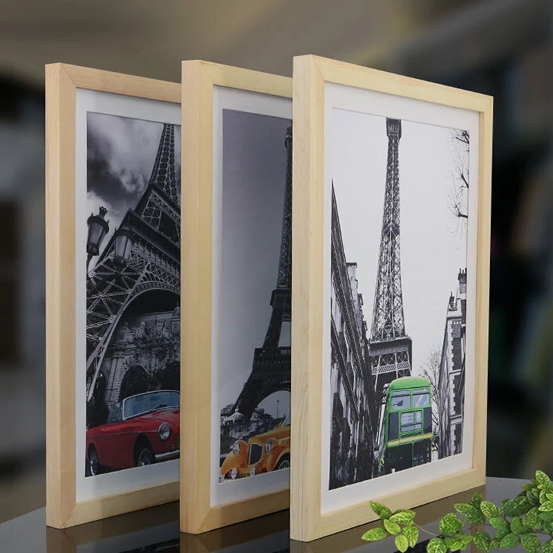 Wooden Frame A4 A3 Black White Wooden Nature Solid Picture Photo Frame with Mats for Wall Mounting Hardware Included