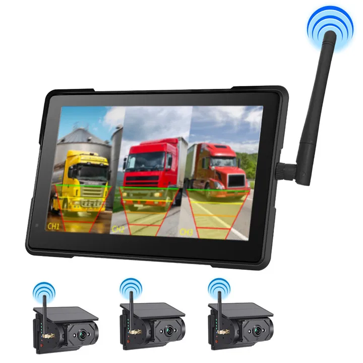 7 ''HD 1080P كاميرا احتياطية لاسلكية طقم مراقبة لسيارة RV تخييم مقاوم للماء كاميرا الرؤية الجانبية سبليت شاشة قابلة للشحن الشمسية #2