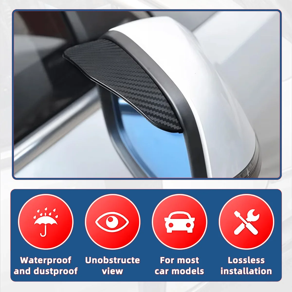 2PCS Carbon Fiber Texture Car Side Mirror Rain Guard PVC Rearview Mirror Sunshade Dust Cover Universal Vehicle Exterior Parts