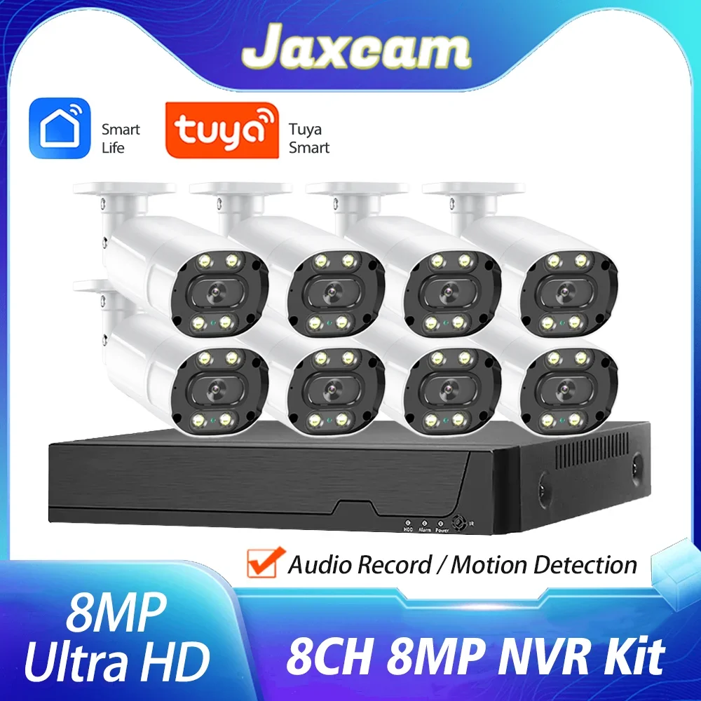 

4K 8MP HD Tuya 8CH POE NVR Security Camera System Outdoor Audio Record CCTV IP Bullet Camera video Surveillance Set POE NVR Kit