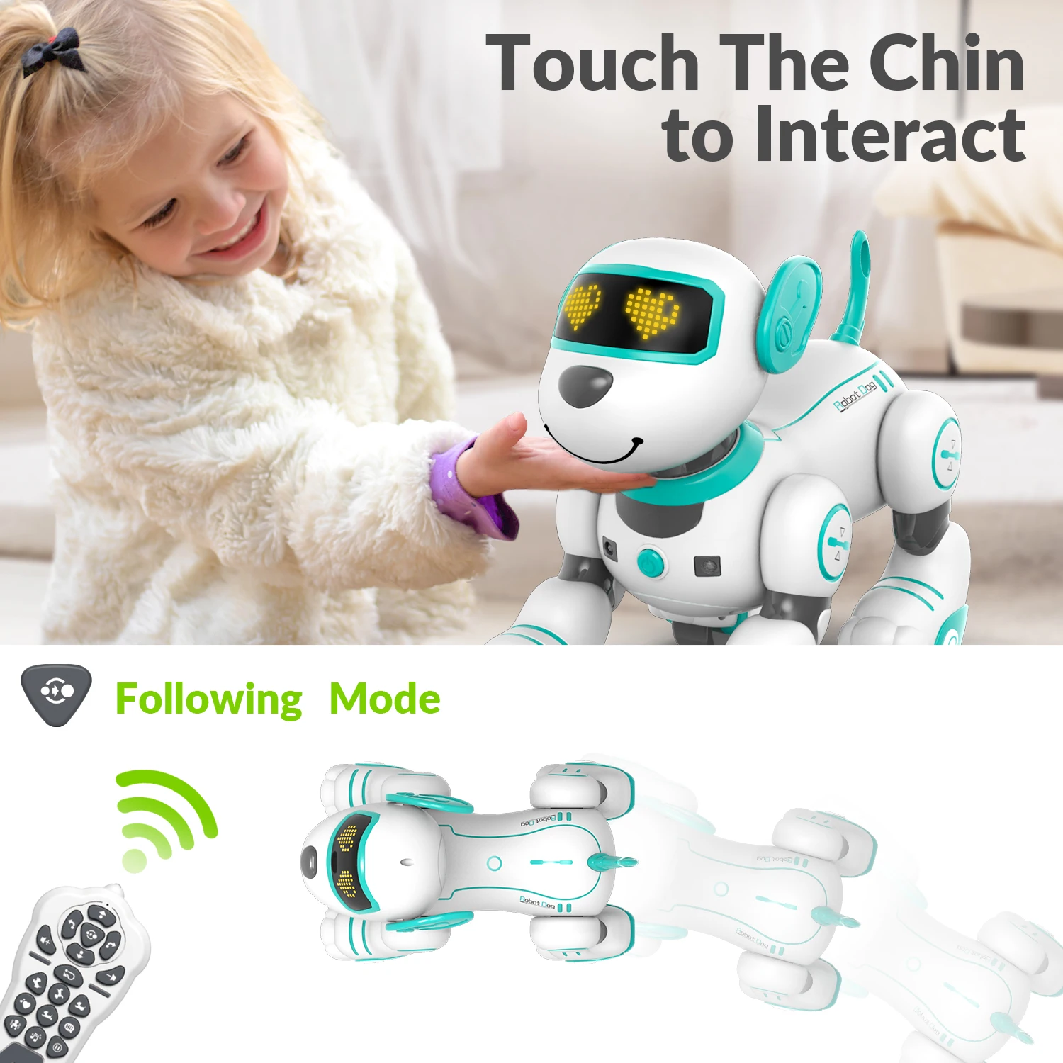 STEMTRON Giocattolo per cani robot telecomandato per bambini Cucciolo robotico programmabile Regalo per cani robotici interattivi Funzione Follow & Touch