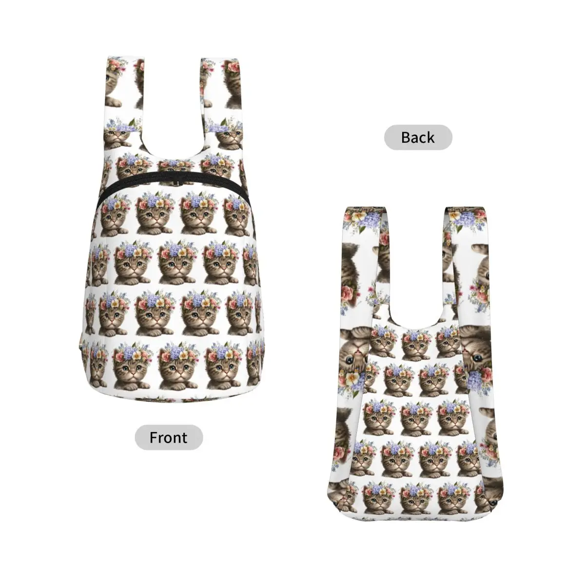 Kitten With Flowers Backpack Student Storage BookBag Children School Bag Computer Shoulder Bags for Boys Girls