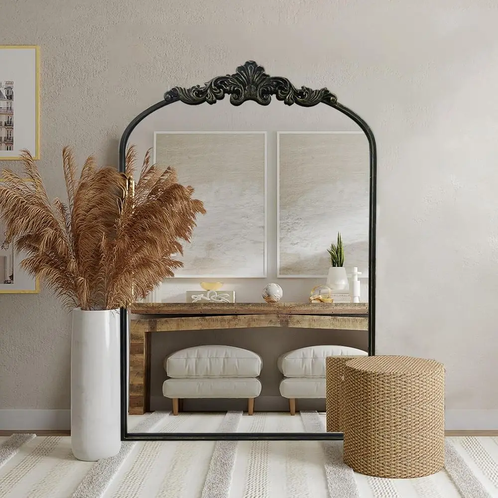 

Arched Mirror,Black Traditional Vintage Ornate Baroque Mirr,Antique Brass Mirror Entryway/ireplace/Living Room/Hallway/Bathroom.