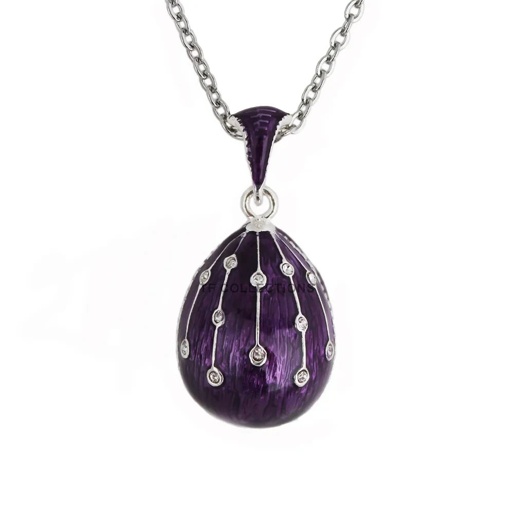 YAFFIL Lucky Meteor Easter Egg Pendant Necklace Enamel handmade Charm rhinestone Gift for Wife, Family