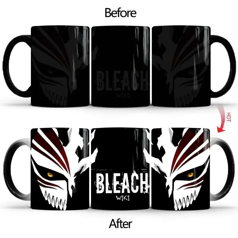 Stan BLEACH Anime Kubek zmieniający kolor Ceramiczny kubek termiczny Gradient Pokrywka do kawy Łyżeczka Fajny prezent dla dzieci