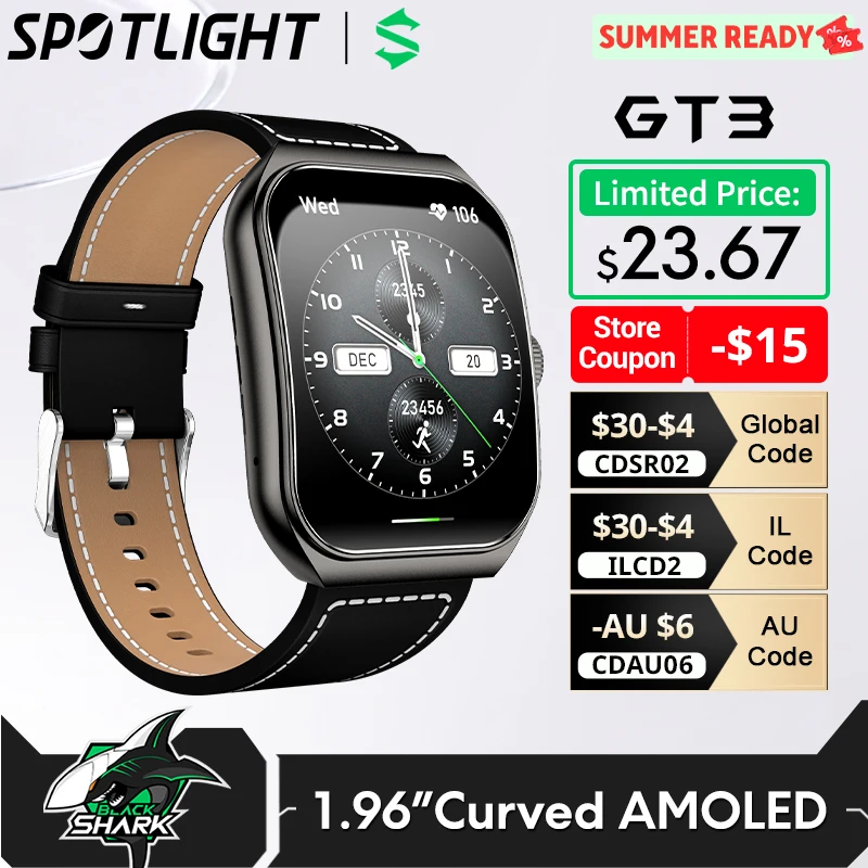 Global Version BLACKSHARK GT3 Smart watch 1.96\'\' Curved Amoled Display Support Bluetooth Call 100+ Sport Modes men‘s watch