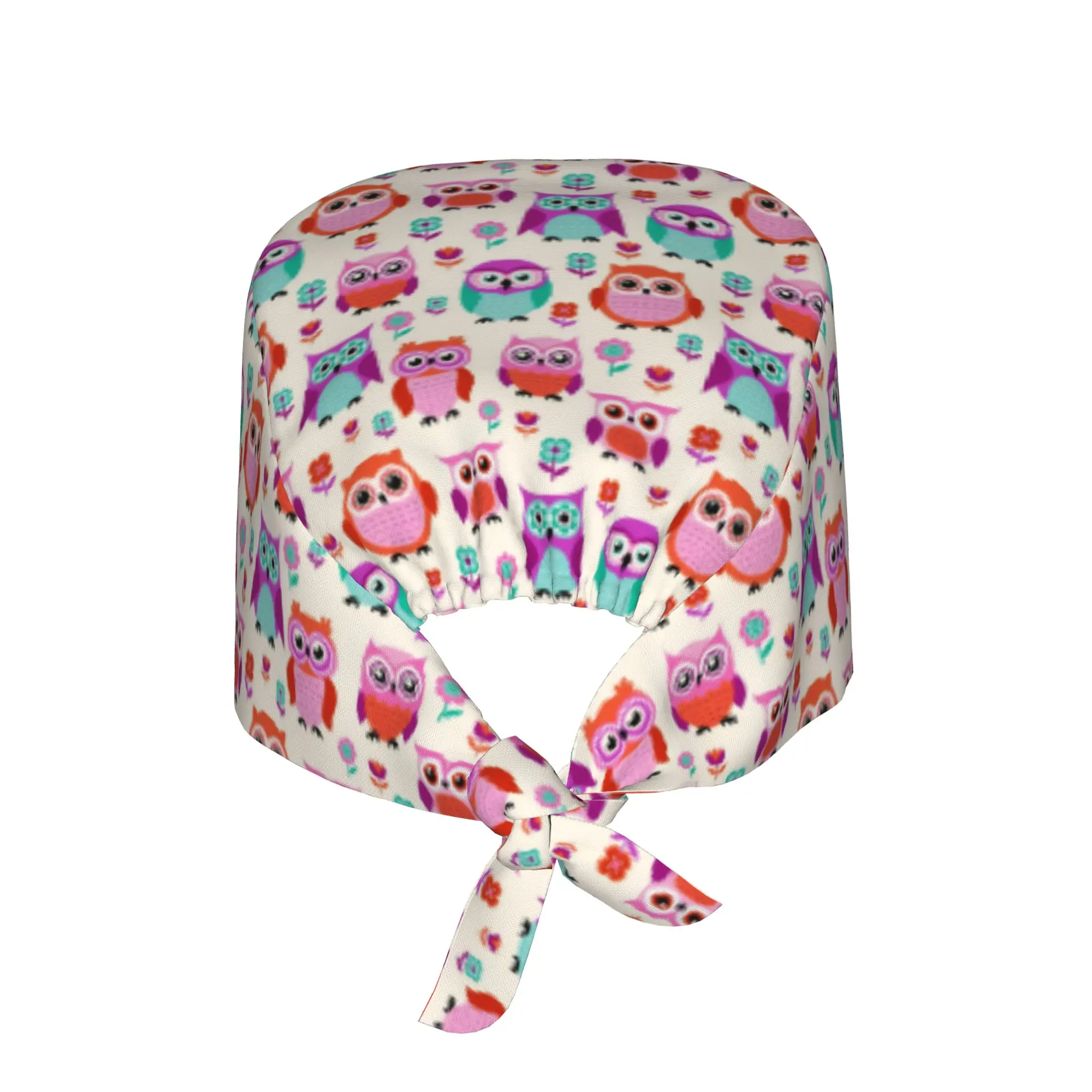 Funny Colourful Creative Owl Printed  Cleaning Working Cap Cool Men Women  Scrub Cap Surgicals Hat Nurse Scrubs Hat For Dentist