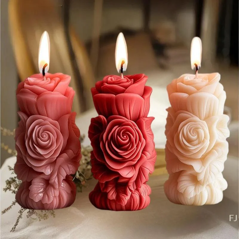 [YU] ثلاثية الأبعاد عمود الورد شمعة قالب من السيليكون لتقوم بها بنفسك هندسية زهرة العمود شمعة الجص حلية قالب ديكور الزفاف