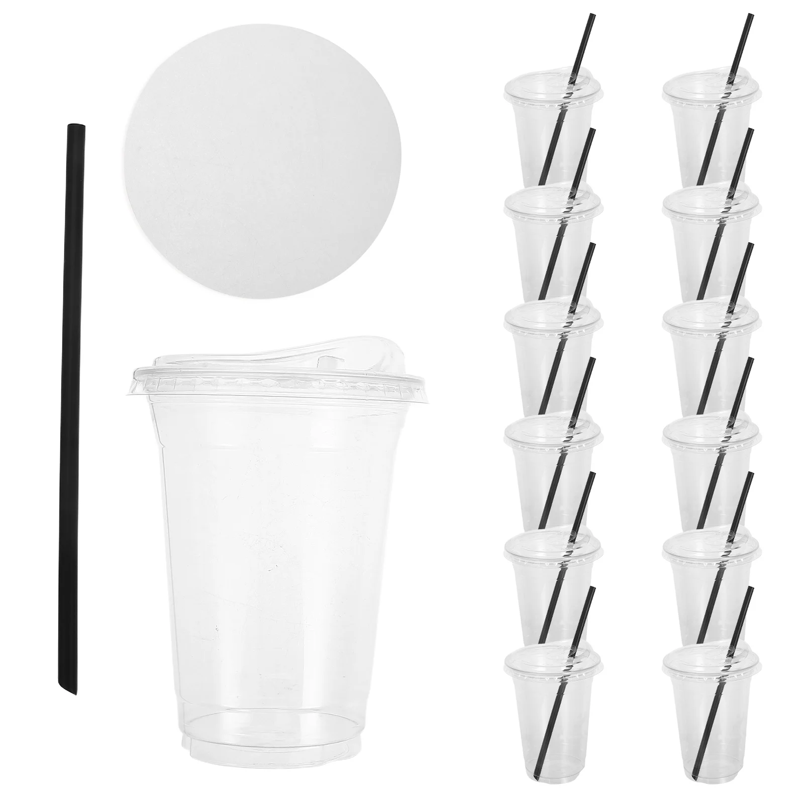 

100 Sets Coffee Cup Party Smoothie Cups Disposable Clear Lids Plastic Smoothies Cold Banquet