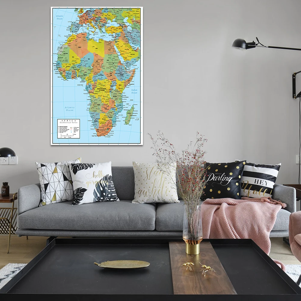 150*225Cm Afrika Kaart Decoratieve Hangende Foto Muur Kantoordecoratie Niet-Geweven Canvas Schilderij Poster Schoolbenodigdheden