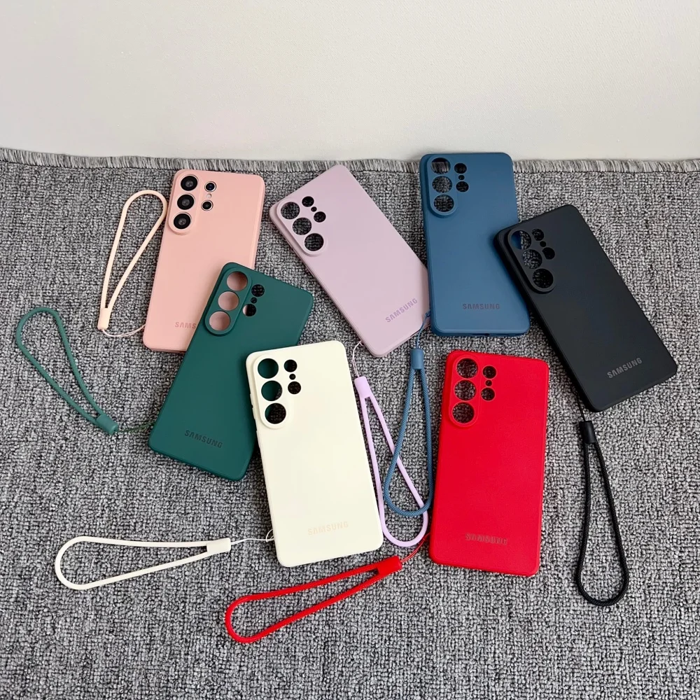 Original Liquid Silicone Wrist Strape Soft Case For Samsung Galaxy S26 S24 S25 Plus S23 S26 Ultra S24 S25 FE Shockproof Cover