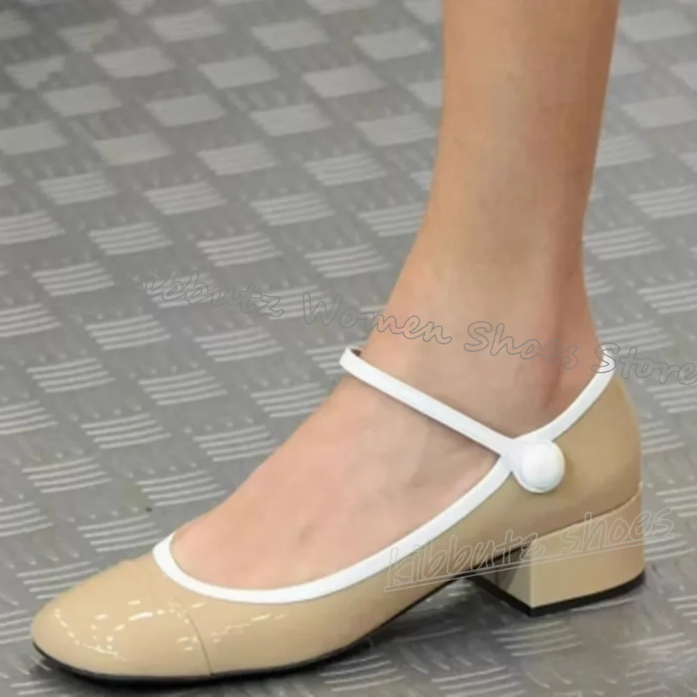 

Mary Jane Pumps Round Toe Chunky Heels Mixed Color Buckle Strap Fashion Novelty Sexy Elegant Concise Women Shoes New Party Dress