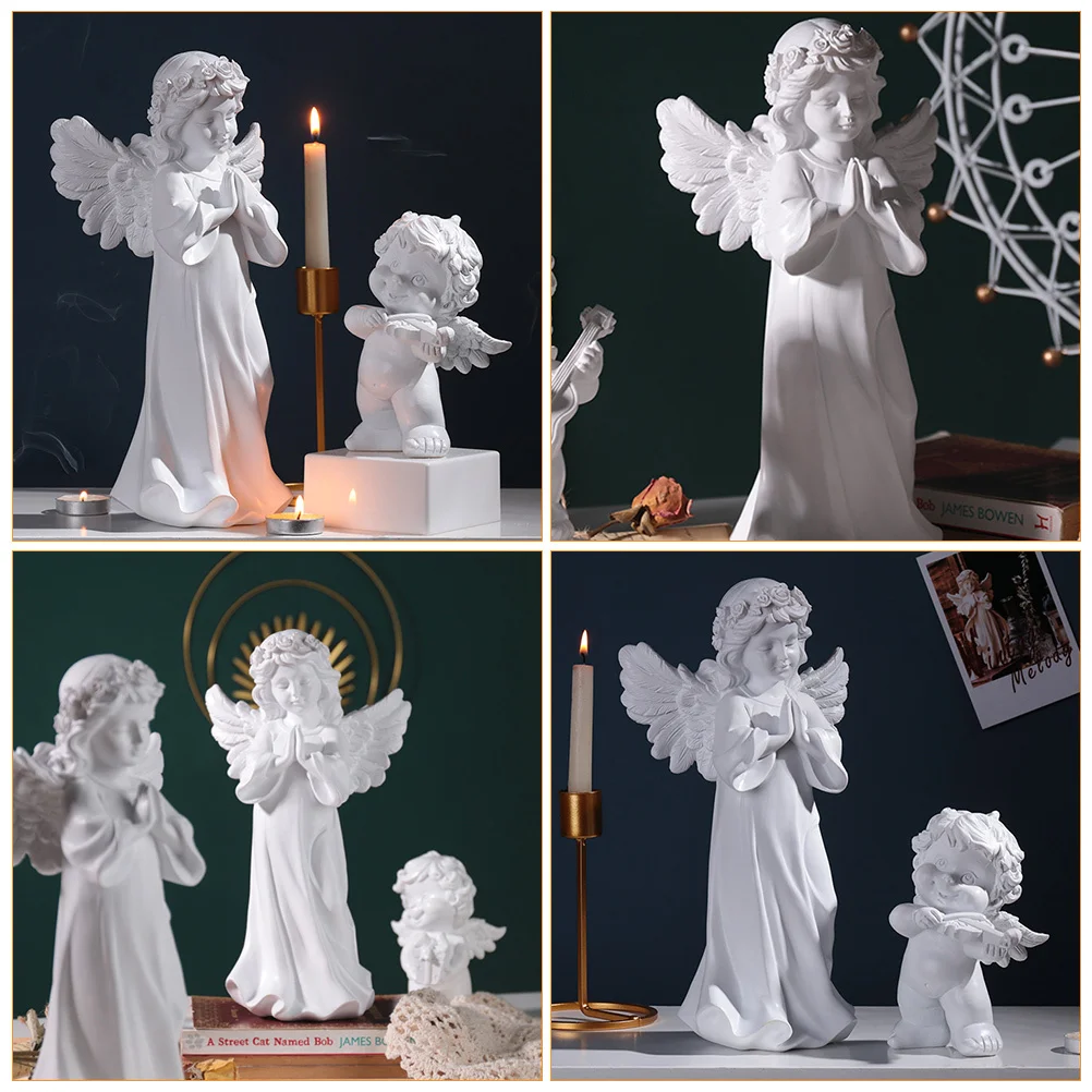 

1Pcs Retro Angel Sculpture Ornament Creative Desktop Resin Statue Decoration for Home Office Living Room Adorable Home Decor