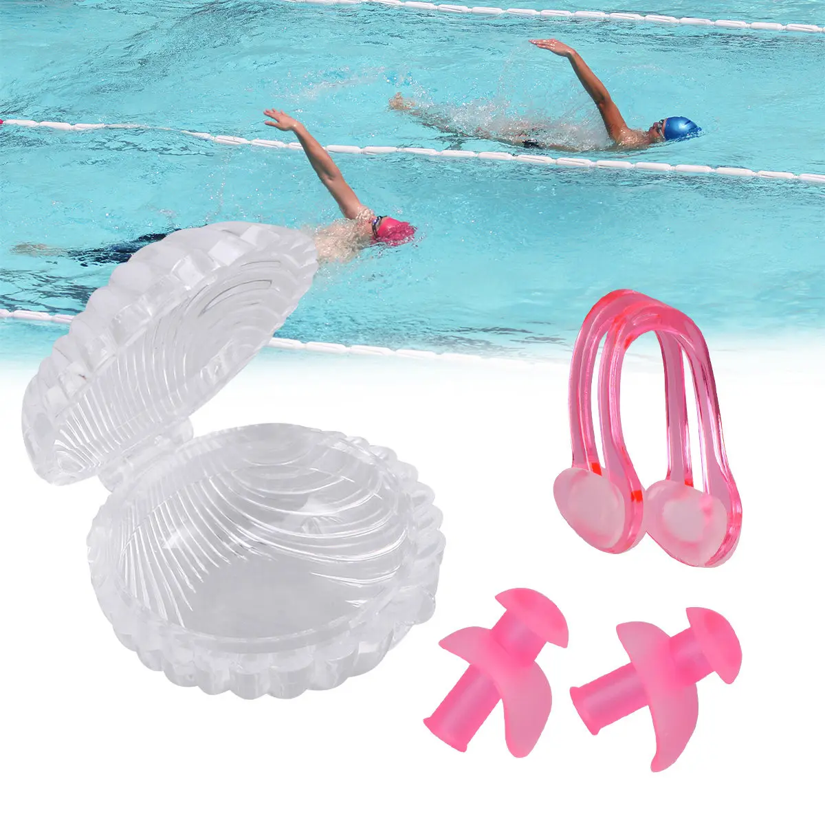 Swimming and Nose Clip Set Silicone Waterproof Soft Fit for Swimmers Learners Water Sports Pool Shower Infection