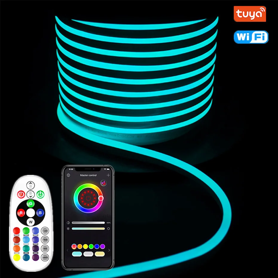 Tuya WiFi,Bluetooth,Remote Control 220V RGB Led Neon Light 1-100m Waterproof Led Strip Rope EU AU UK Plug RGB 5050SMD Home Decor