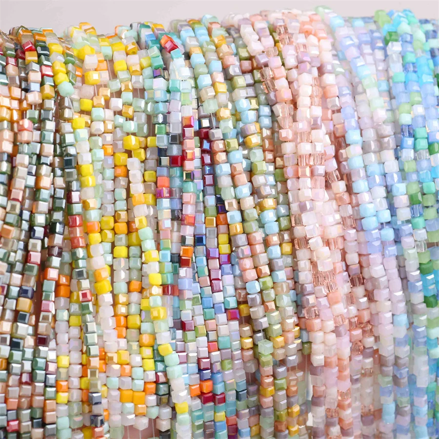 2mm Multi-colour Square Cube Porcelain Crystal Glass Loose Beads For Jewelry Making DIY Bracelets Necklaces Crafts Accessories