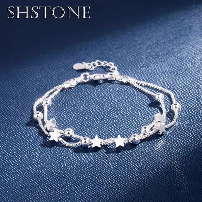 

SHSTONE 925 Sterling Silver Charm Stars Chain Bracelets for Women Party Wedding Engagement Fine Original Luxury Jewelry Gifts