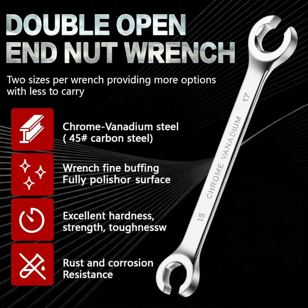 Repair Tool 8-19mm Flare Nut Wrench Double Head Mirror Finish Brake Line Wrench Open Ring Double Head Spanner Car Repair