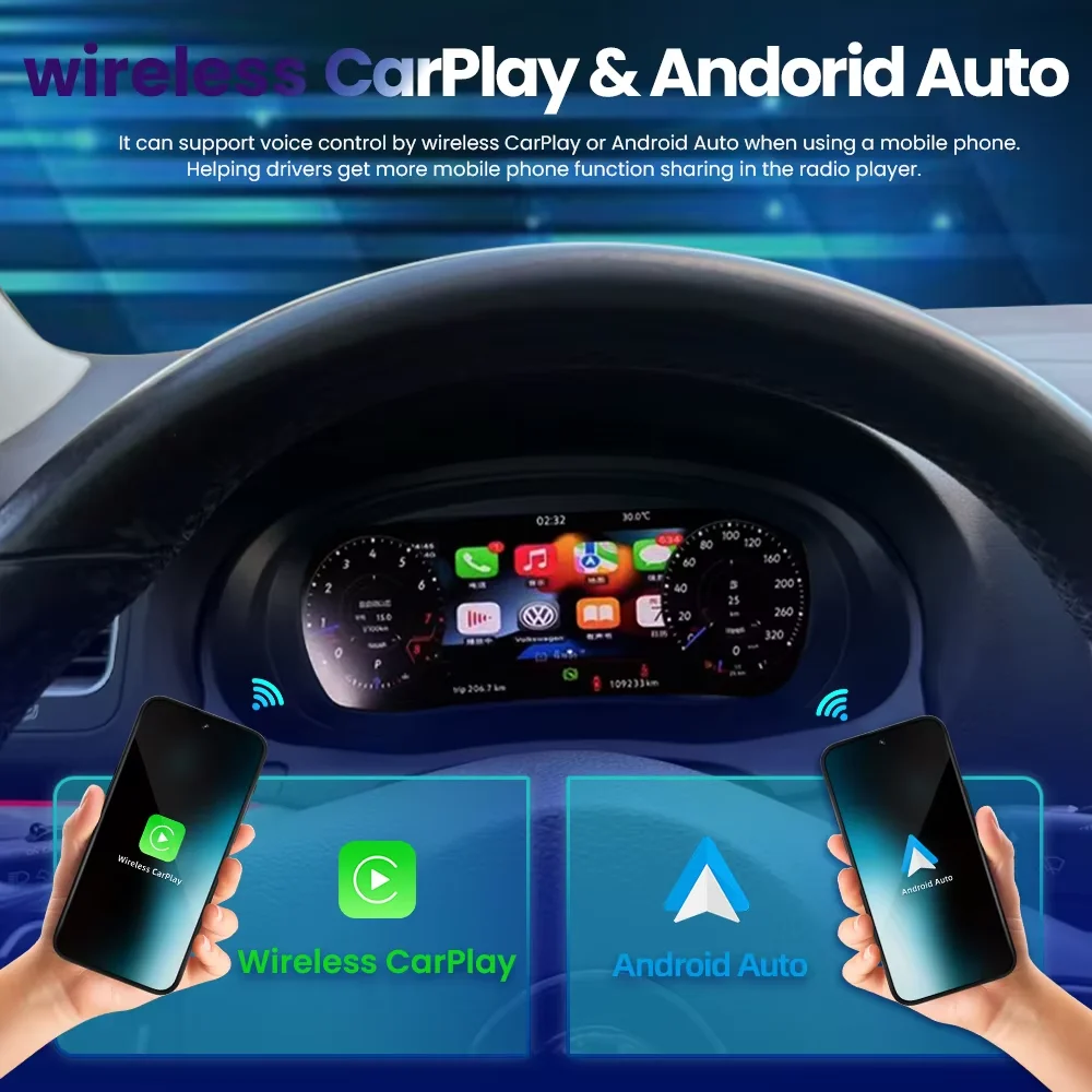 مجموعة لوحة القيادة الرقمية اللاسلكية CarPlay Android Auto لـ ​ ​ فولكس فاجن فولكس فاجن باسات B6 B8 B7 CC Magotan أداة لوحة قمرة القيادة