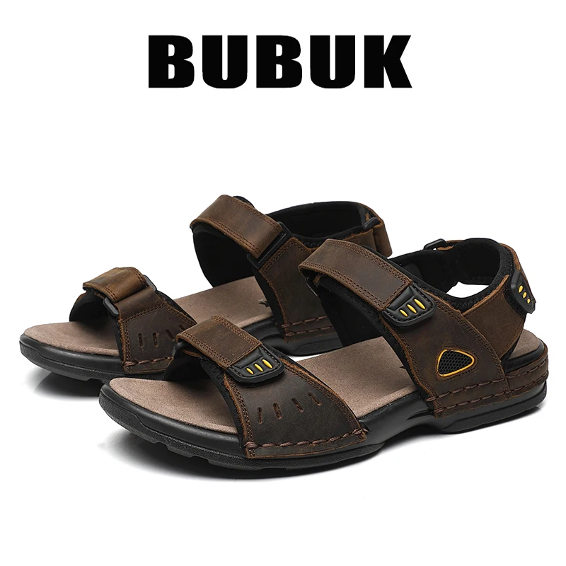 Bubuk Herren-Sandalen aus Rindsleder, Sommer-Outdoor-Strandschuhe, verstellbares Design, mit Fußgewölbestütze, stilvolle, atmungsaktive Freizeitschuhe für Herren, geeignet für Reisen, Wandern und Pendeln. – Detail 5