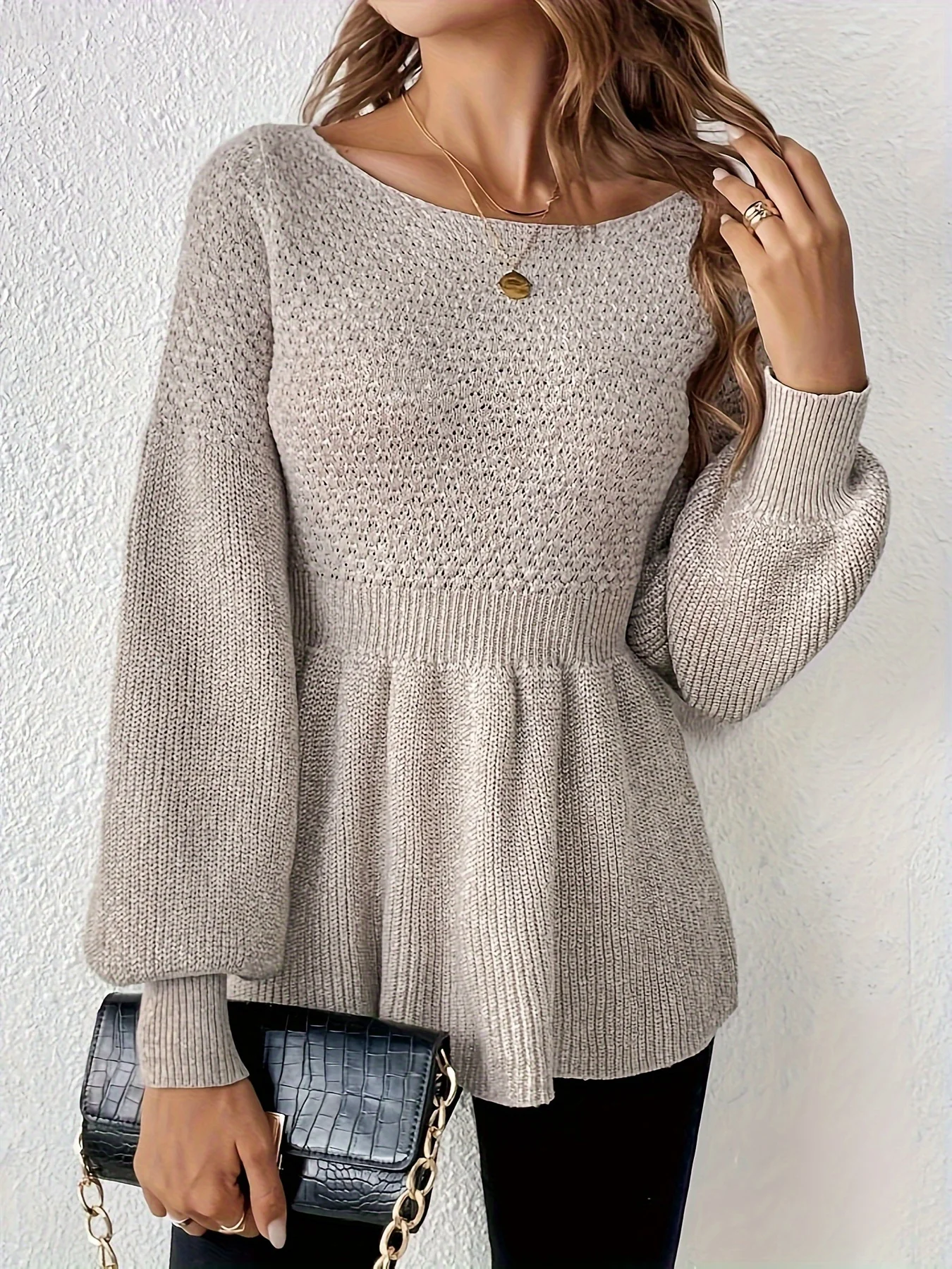 2024 casual fashion skirt round neck pullover knit sweater