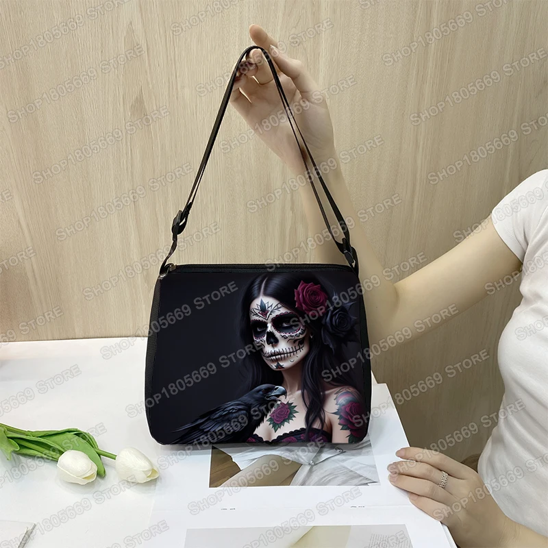 Fantasy Witch Black Cat Shoulder Bag Gothic Angel Death Skull Women Handbags for Travel Phone Purse Holder Harajuku Shopper Bags — zdjęcie 4