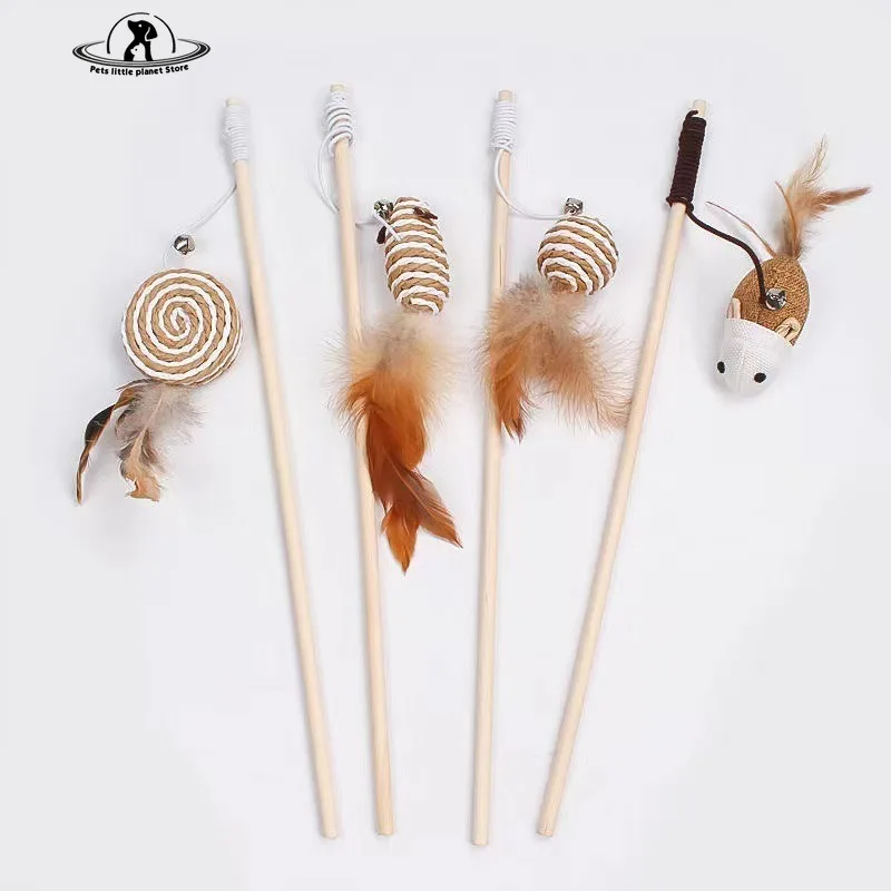 1PC Teaser Feather Toys Kitten Funny Colorful Rod Cat Wand Toys Wood Pet Cat Toys Interactive Stick Pet Cat Supplies