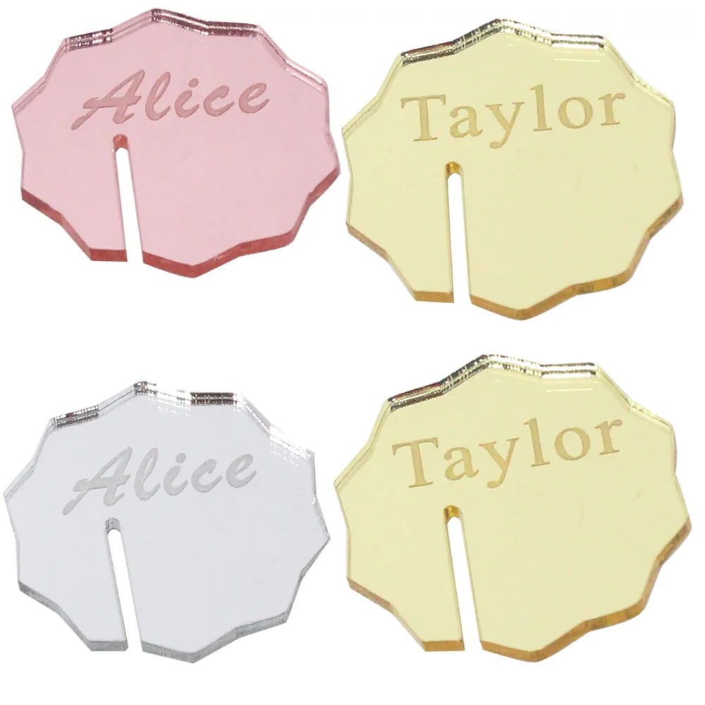 Personalized Engraved Acrylic Custom Name tags Flower Wedding Drink Markers Cocktail Charms Place Cards Place Setting Champagne