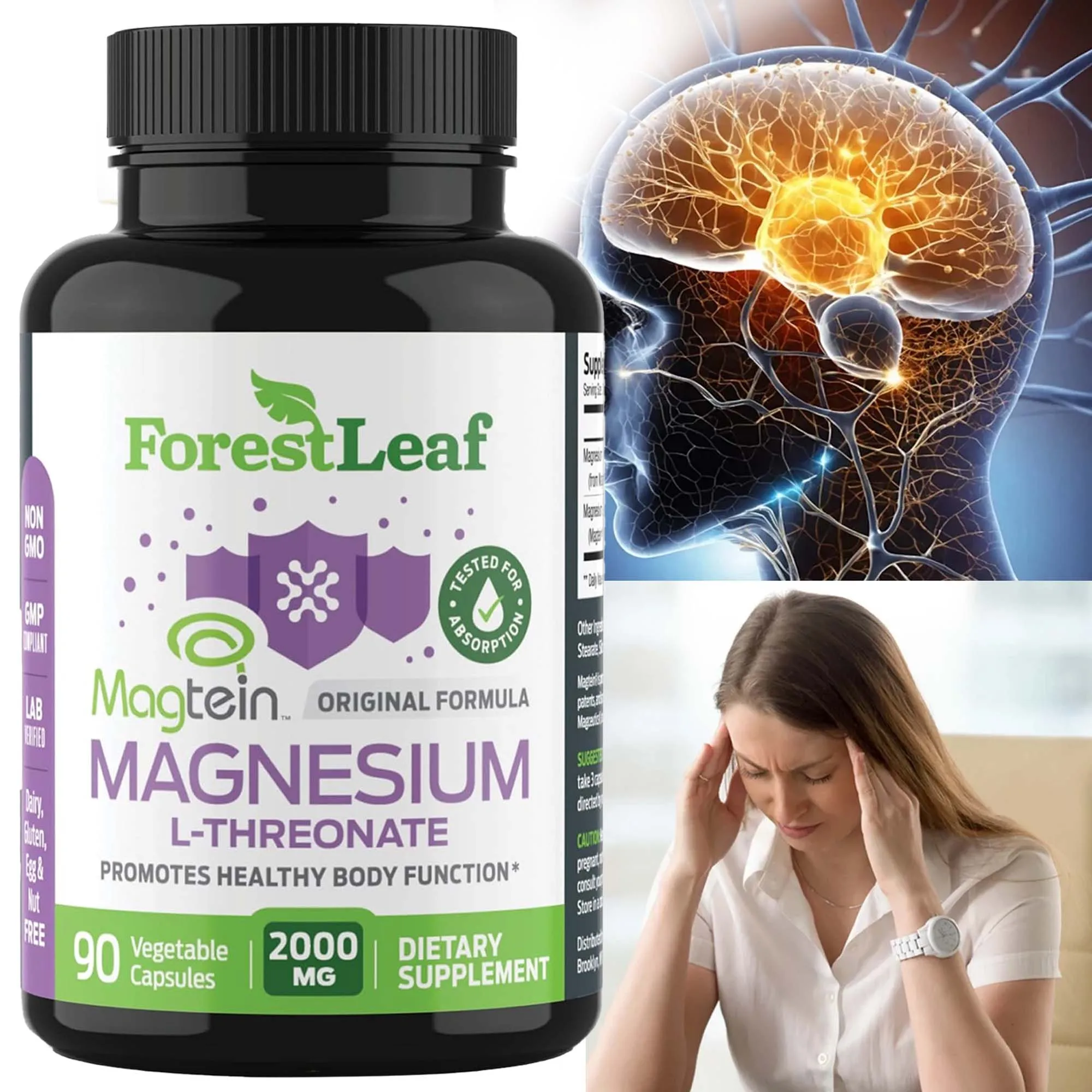 Magnesium L-Threonate Supplement, Clinically Studied to Boost Brain Magnesium, Improve Memory, Focus & Restful Sleep