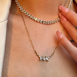 Oval cz stone tennis chain necklaces stainless steel necklaces for women minimalist dainty stainless steel non tarnish