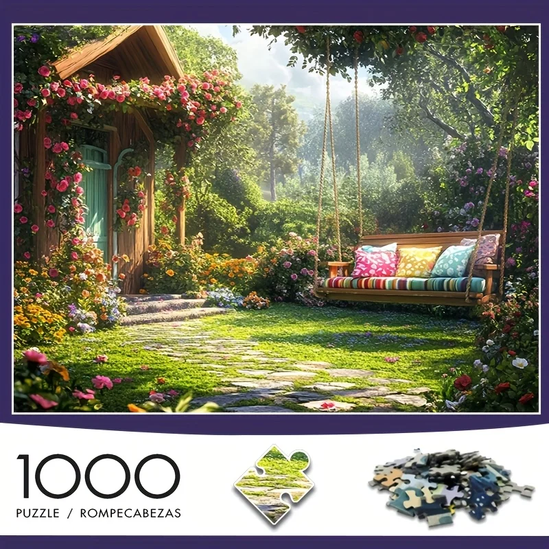 Mini rompecabezas para adultos de 1000 piezas con diseño de flores del bosque y hamaca: resistente a los arañazos, alta dificultad, adecuado para adultos, Fa