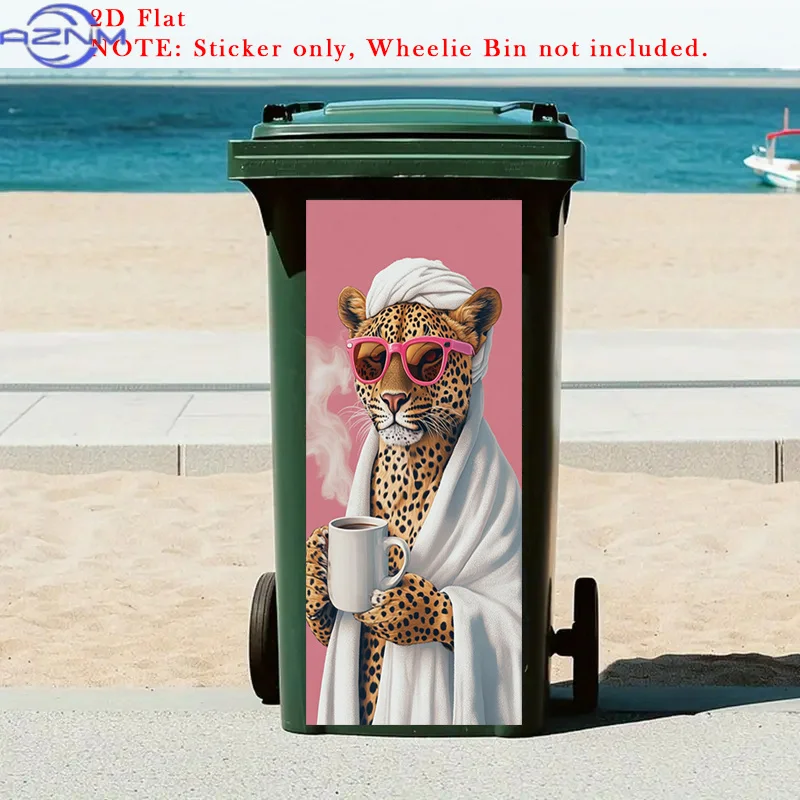 2D Flat 1pc Pink Fashion Glasses Trash Can Mural Sticker, Leopard Bathrobe Self-Adhesive Removable Stickers, Abstract Stickers