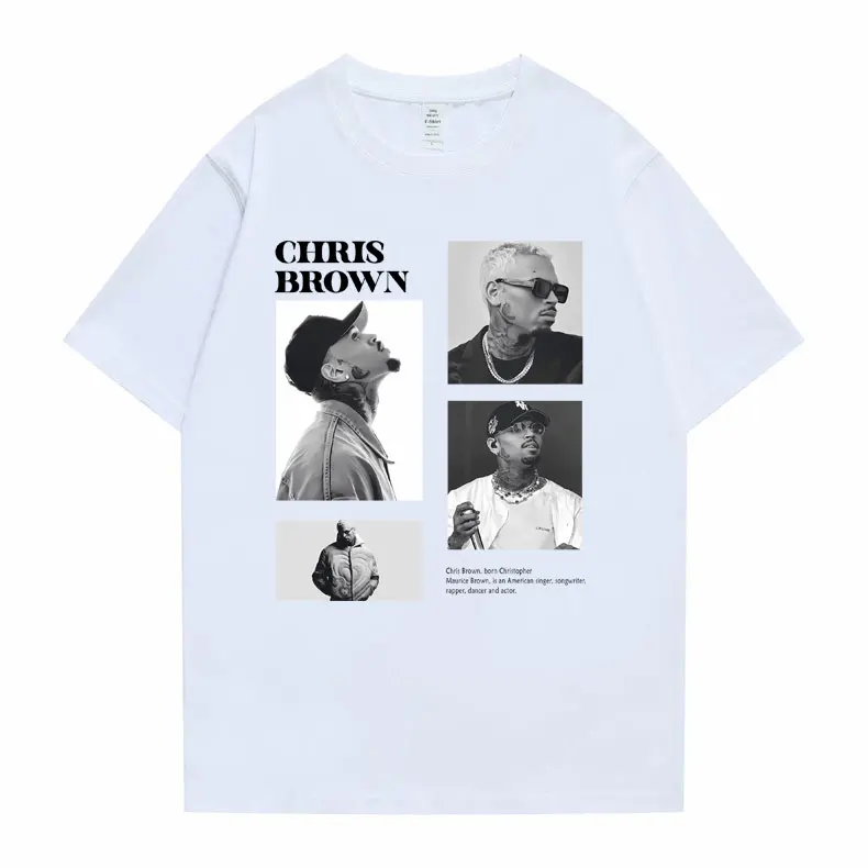 Custom Pop Singer Chris Brown Graphic Print T Shirt Men Women Hip Hop Fashion Oversized T-shirt Tops Men's Casual 100% Cotton